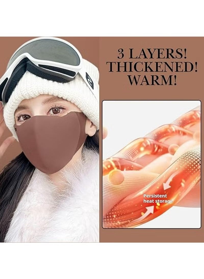 قناع وجه قماشي قابل لإعادة الاستخدام، ثلاثي الأبعاد، مقاوم للرياح والغبار، مناسب للطقس البارد، دافئ، قابل للغسل، قناع قماشي للرياضات الخارجية، نصف وجه، حلقات أذن (أسود + بني داكن، قطعتان) - Image 3